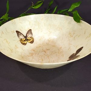 Vintage Kimball Vesta Golden Thread Fiberglass Butterfly Bowl Home Accent Rare